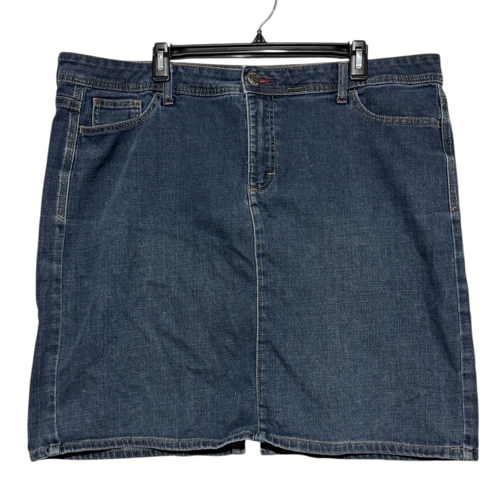 Wrangler Dark Medium Wash Denim Jean‎ Modest Knee Length Skirt Plus Size 18